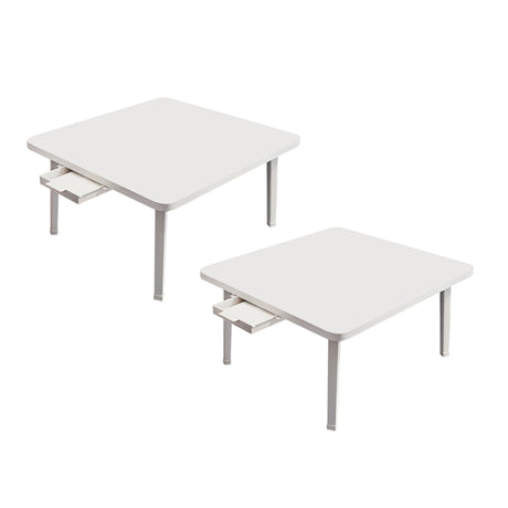 SOGA 2X White Portable Floor Table Small Square Space-Saving Mini Desk Home Decor - Cafe Supply