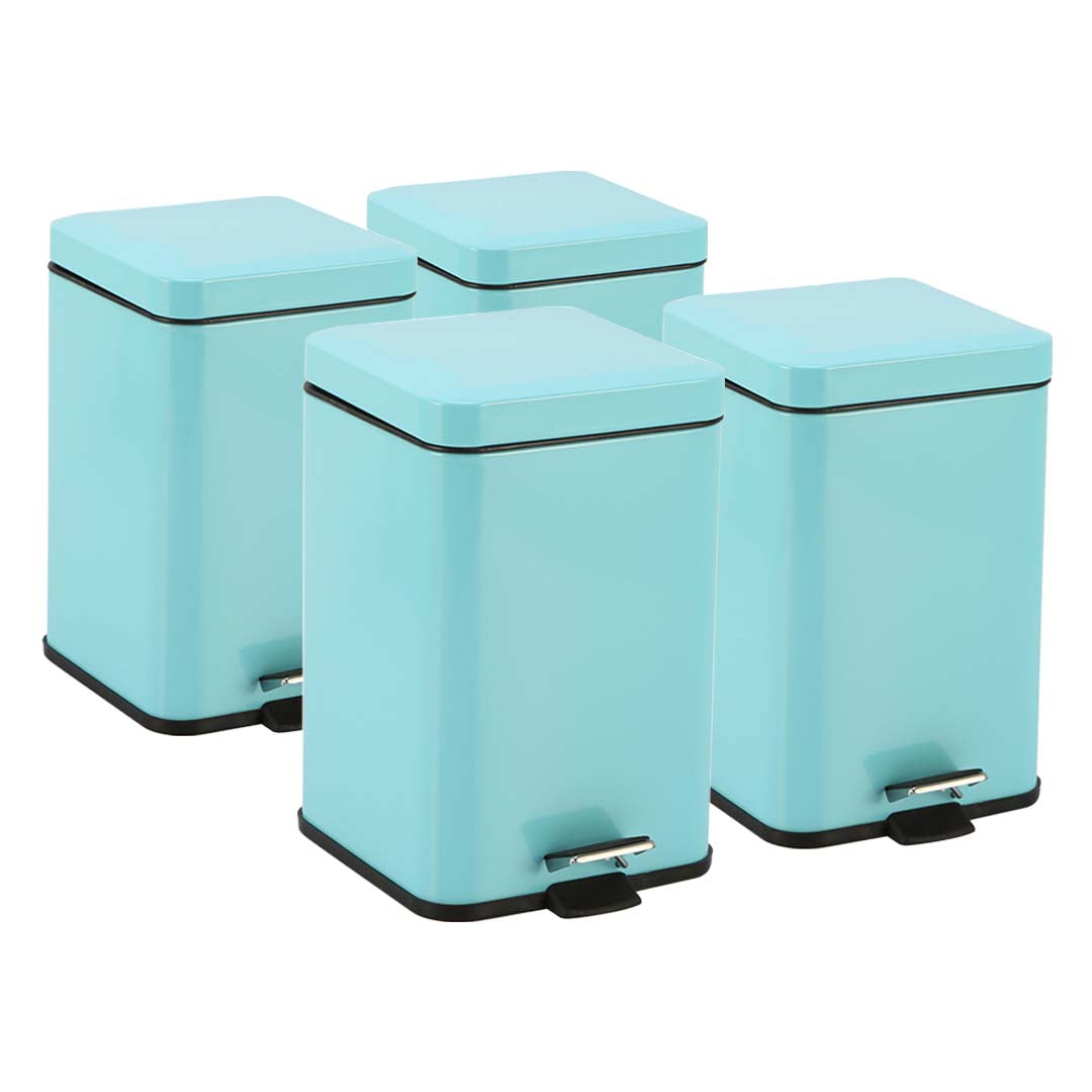 SOGA 4X 6L Foot Pedal Stainless Steel Rubbish Recycling Garbage Waste Trash Bin Square Blue - Cafe Supply
