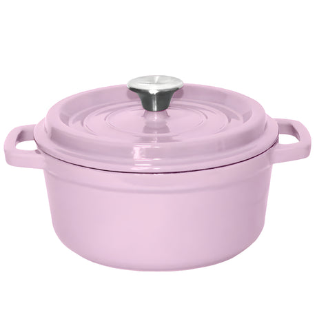 SOGA 26cm Pink Cast Iron Ceramic Stewpot Casserole Stew Cooking Pot With Lid - Cafe Supply