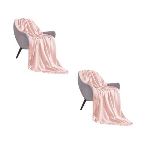 SOGA 2X Pink Acrylic Knitted Throw Blanket Solid Fringed Warm Cozy Woven Cover Couch Bed Sofa Home Decor - Cafe Supply