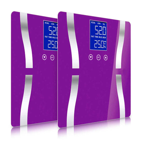 SOGA 2X Glass LCD Digital Body Fat Scale Bathroom Electronic Gym Water Weighing Scales Purple - Cafe Supply
