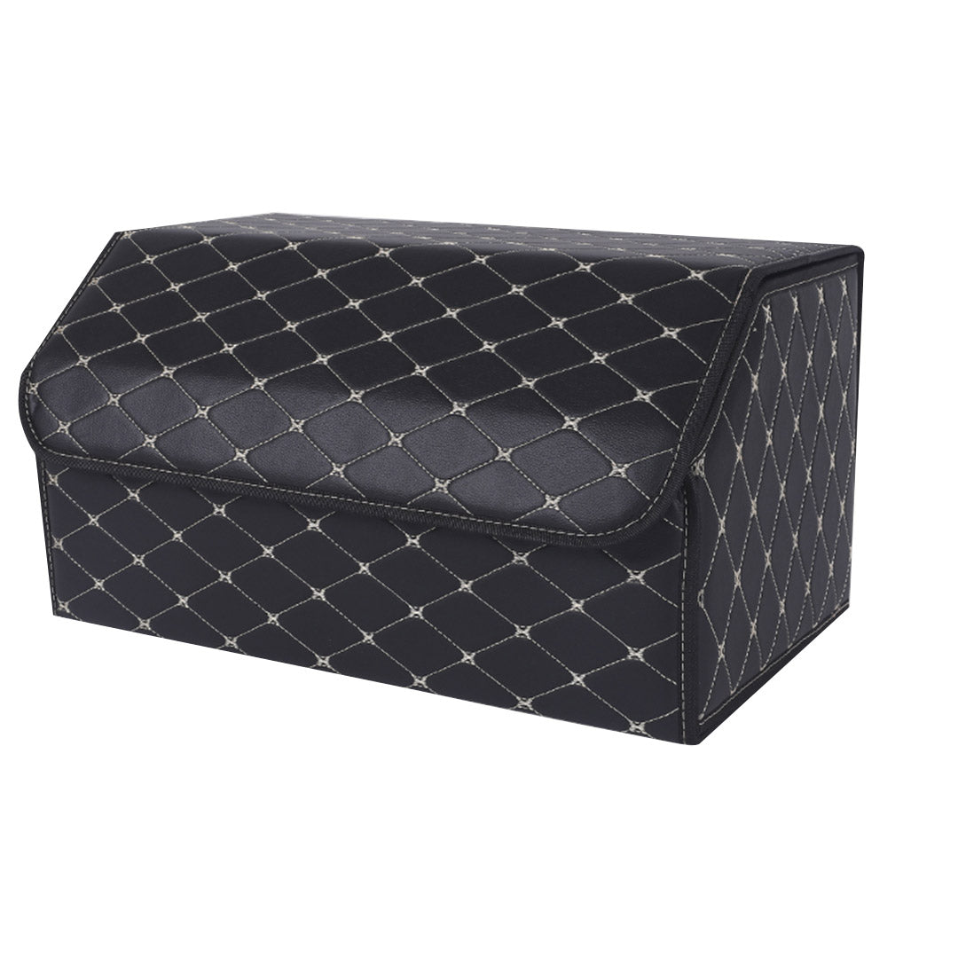 SOGA Leather Car Boot Collapsible Foldable Trunk Cargo Organizer Portable Storage Box Black/Gold Stitch Large - Cafe Supply