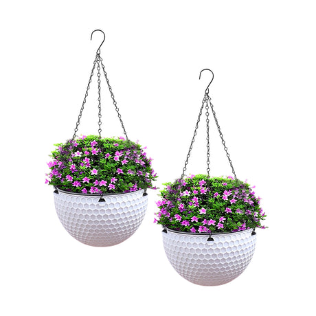 SOGA 2X White Small Hanging Resin Flower Pot Self Watering Basket Planter Outdoor Garden Decor - Cafe Supply