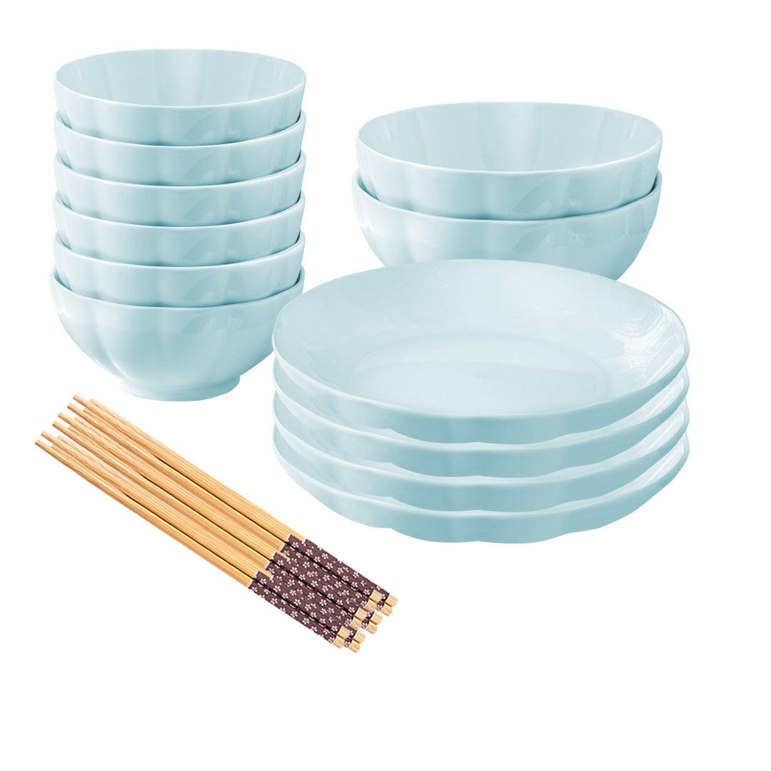 SOGA Light Blue Japanese Style Ceramic Dinnerware Crockery Soup Bowl Plate Server Kitchen Home Decor Set of 12 - Cafe Supply
