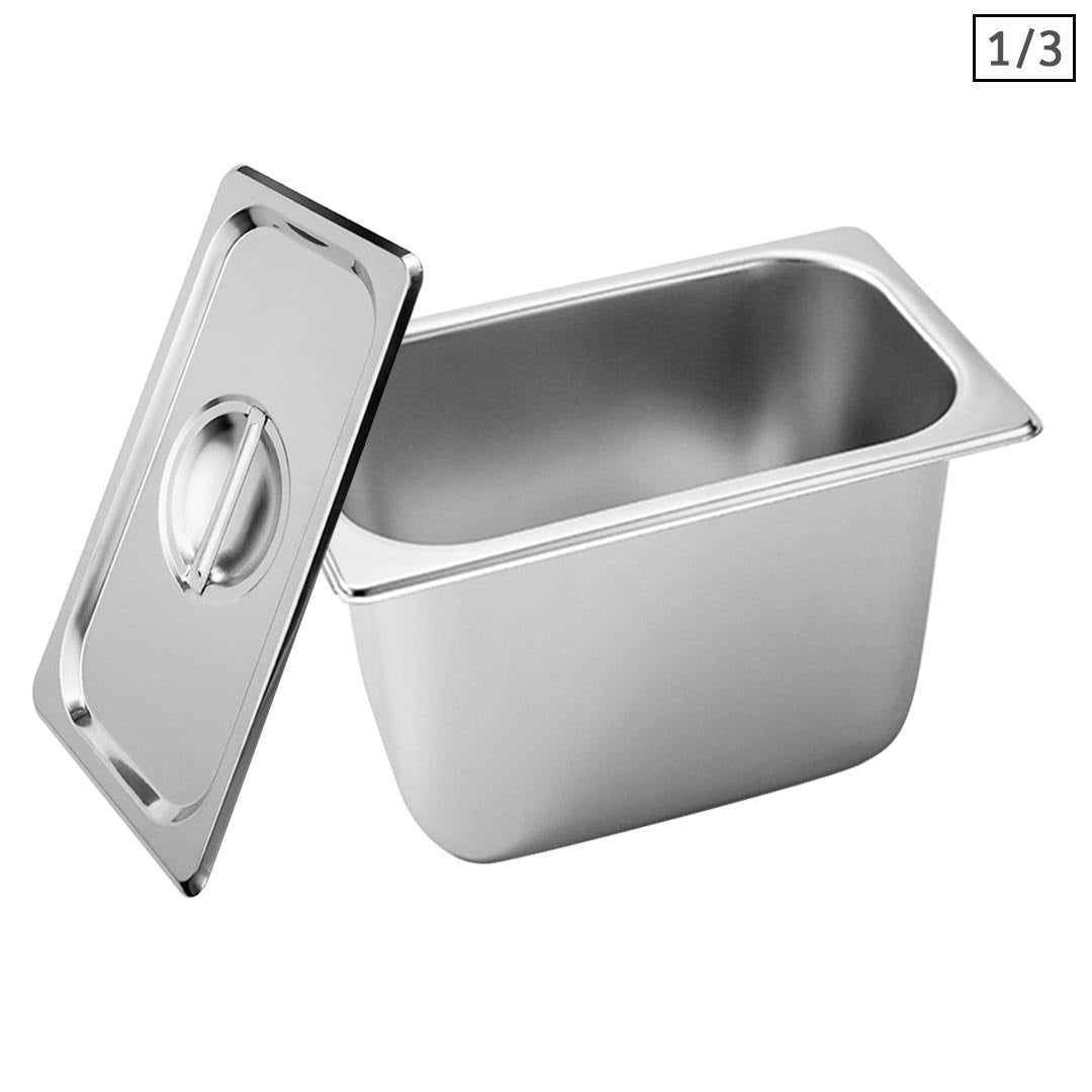 SOGA Gastronorm GN Pan Full Size 1/3 GN Pan 20cm Deep Stainless Steel Tray With Lid - Cafe Supply