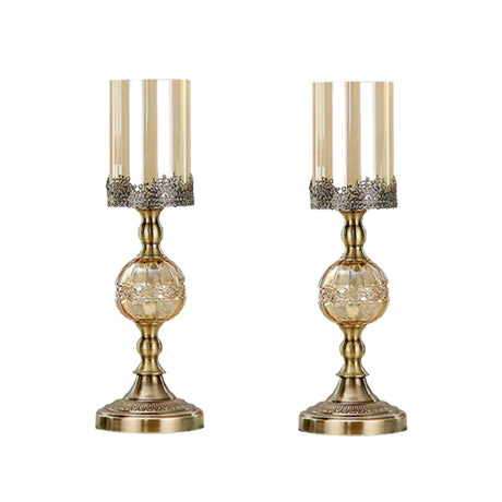 SOGA 2X 42cm Glass Candle Holder Candle Stand Glass/Metal - Cafe Supply