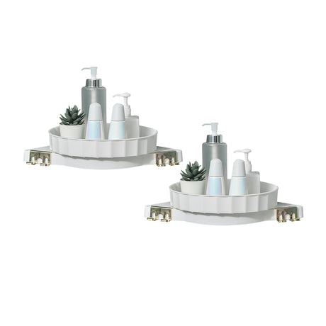 SOGA 2X White 360 Degree Wall-Mounted Rotating Bathroom Organiser Corner Vanity Rack Toilet Adhesive Storage Shelf - Cafe Supply