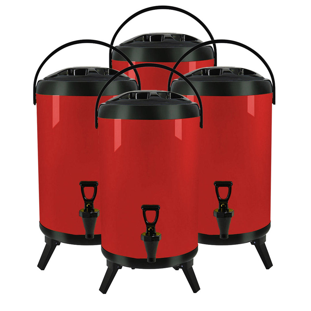 SOGA 4X 8L Stainless Steel Insulated Milk Tea Barrel Hot and Cold Beverage Dispenser Container with Faucet Red - Cafe Supply
