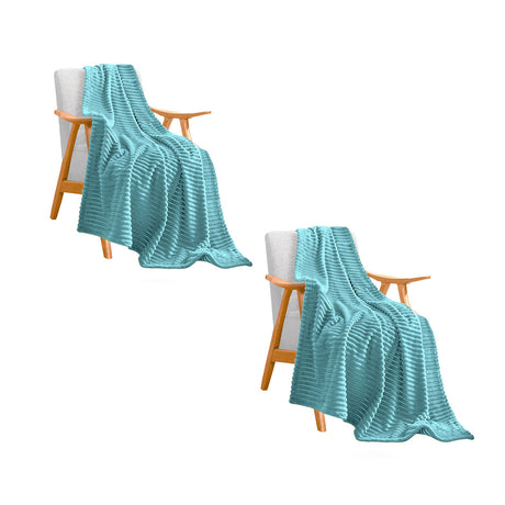 SOGA 2X Sky Blue Throw Blanket Warm Cozy Striped Pattern Thin Flannel Coverlet Fleece Bed Sofa Comforter - Cafe Supply