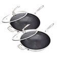 SOGA 2X 34cm Stainless Steel Tri-Ply Frying Cooking Fry Pan Textured Non Stick Skillet with Glass Lid and Helper Handle - Cafe Supply
