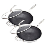 SOGA 2X 34cm Stainless Steel Tri-Ply Frying Cooking Fry Pan Textured Non Stick Skillet with Glass Lid and Helper Handle - Cafe Supply