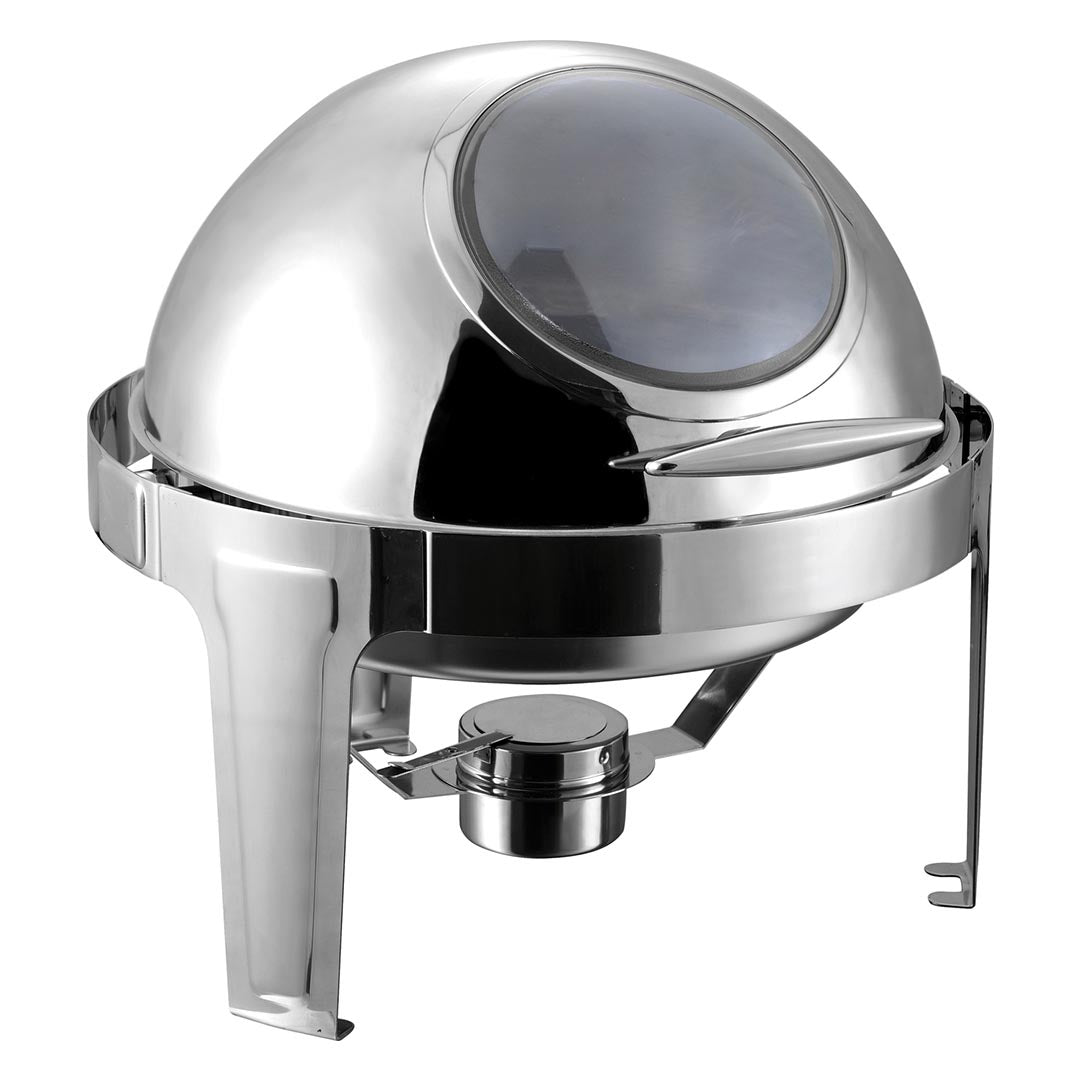 SOGA 6L Round Chafing Stainless Steel Food Warmer with Glass Roll Top - Cafe Supply