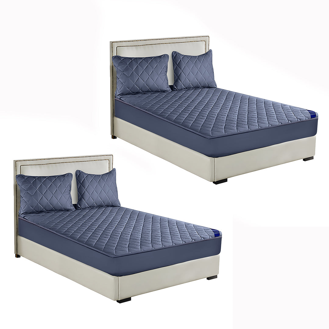 SOGA 2X Blue 183cm Wide Cross-Hatch Mattress Cover Thick Quilted Stretchable Bed Spread Sheet Protector with Pillow Covers - Cafe Supply