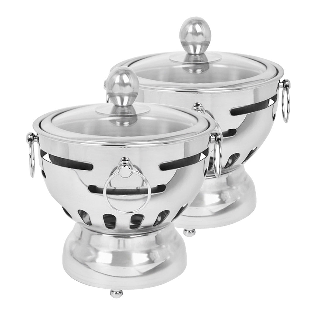 SOGA 2X Stainless Steel Mini Asian Buffet Hot Pot Single Person Shabu Alcohol Stove Burner with Glass Lid - Cafe Supply