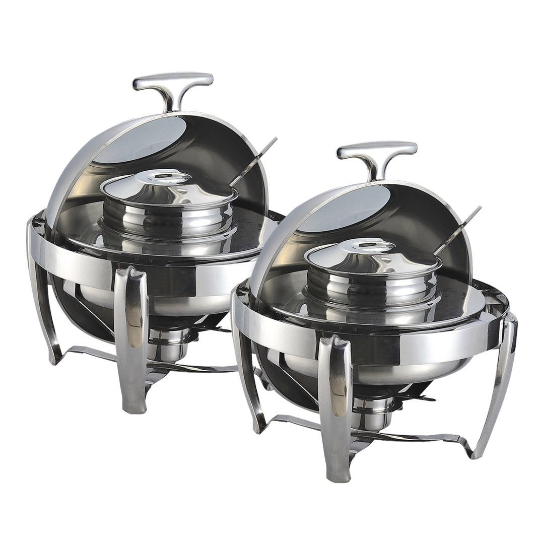 SOGA 2X 6.5L Stainless Steel Round Soup Tureen Bowl Station Roll Top Buffet Chafing Dish Catering Chafer Food Warmer Server - Cafe Supply