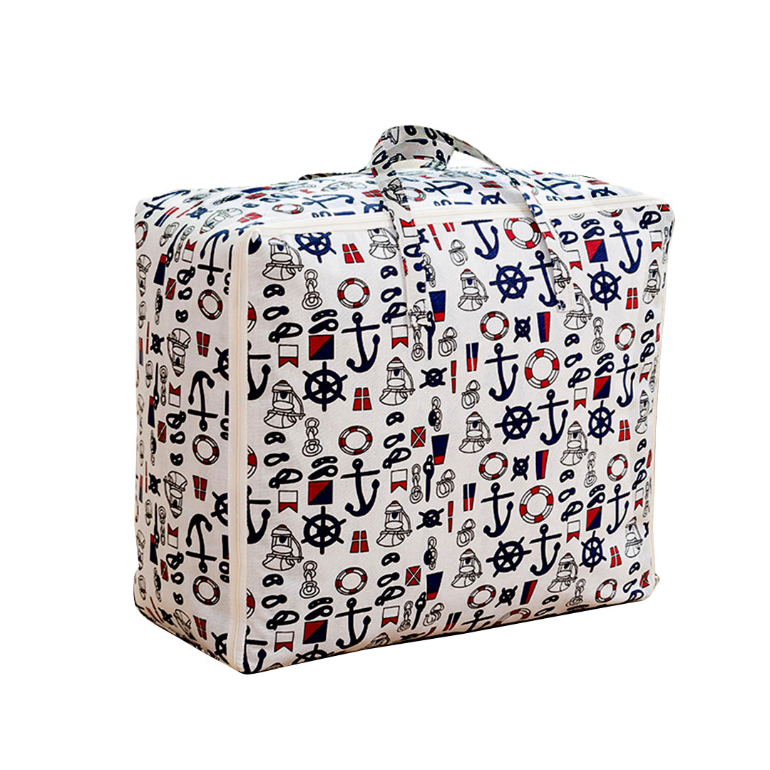 SOGA Nautical Icons Large Storage Luggage Bag Double Zipper Foldable Travel Organiser Essentials - Cafe Supply