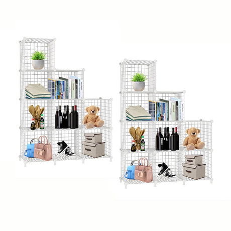 SOGA 2X White Portable 9-Cube 3 Column Storage Organiser Foldable DIY Modular Grid Space Saving Shelf 149cm - Cafe Supply