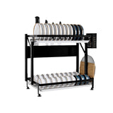 SOGA 2 Tier Steel Black Kitchen Countertop Drying Dish Rack Plate Cutlery Cutting Board Holder Dish Drainer Kitchen Organiser - Cafe Supply