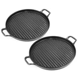 SOGA 2X 28cm Ribbed Cast Iron Frying Pan Skillet Coating Steak Sizzle Platter - Cafe Supply