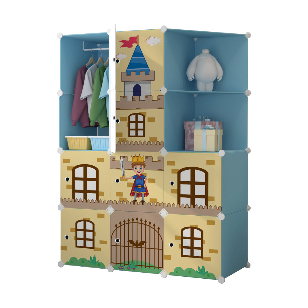 SOGA 10 Cubes Blue Castle Print Portable Wardrobe Divide-Grid Modular Storage Organiser Foldable Closet - Cafe Supply