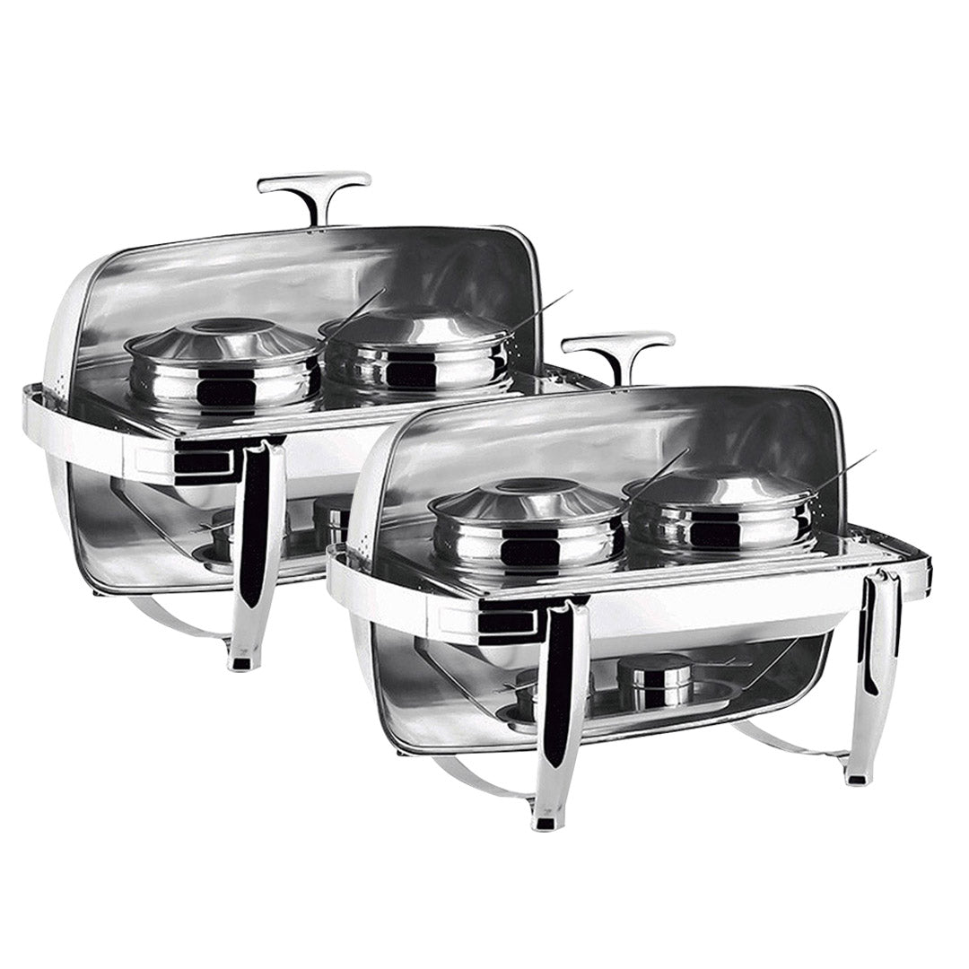 SOGA 2X 6.5L Stainless Steel Double Soup Tureen Bowl Station Roll Top Buffet Chafing Dish Catering Chafer Food Warmer Server - Cafe Supply