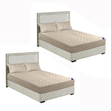 SOGA 2X Beige 153cm Wide Mattress Cover Thick Quilted Stretchable Bed Spread Sheet Protector with Pillow Covers - Cafe Supply