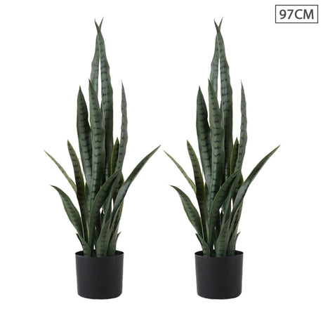SOGA 2X 97cm Artificial Indoor Snake Sansevieria Plant Fake Decoration Tree Flower Pot - Cafe Supply