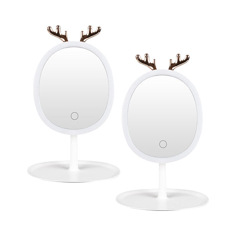 SOGA 2X White Antler LED Light Makeup Mirror Tabletop Vanity Home Decor - Cafe Supply