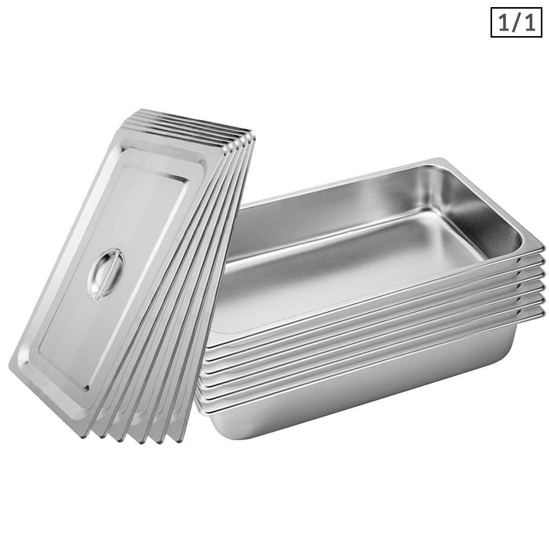 SOGA 6X Gastronorm GN Pan Full Size 1/1 GN Pan 10cm Deep Stainless Steel Tray With Lid - Cafe Supply
