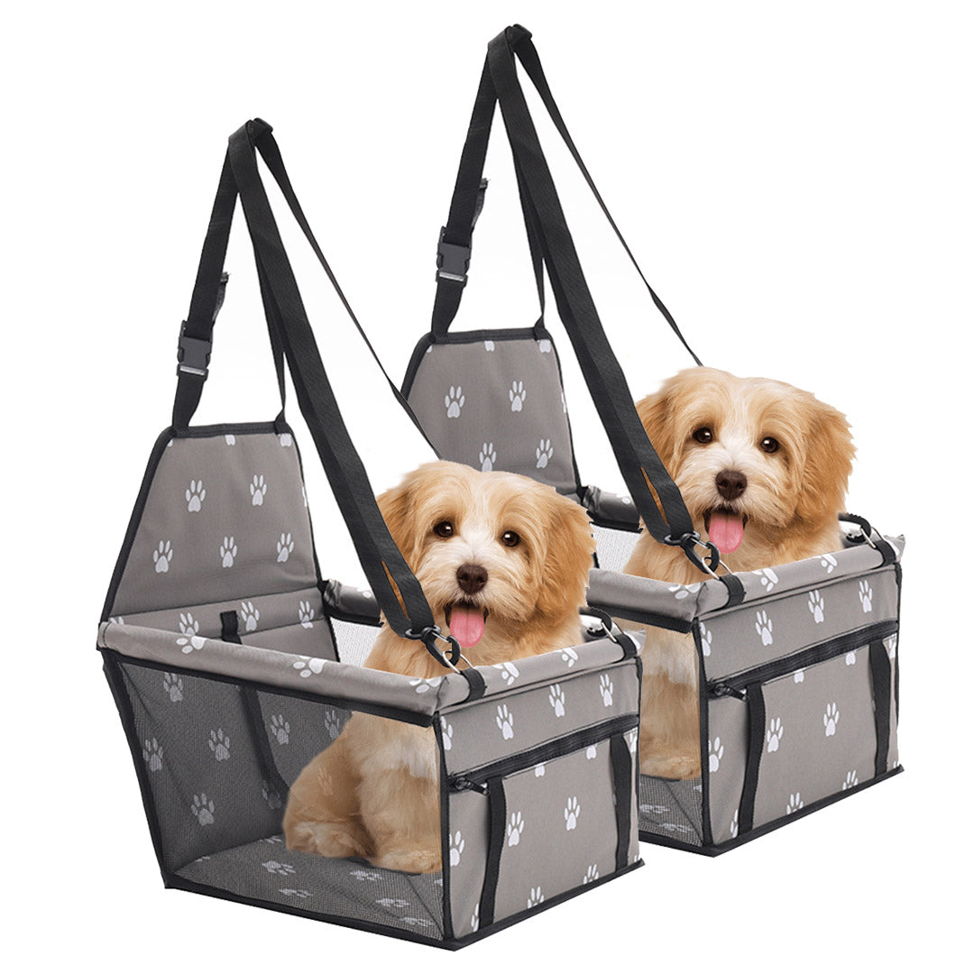 SOGA 2X Waterproof Pet Booster Car Seat Breathable Mesh Safety Travel Portable Dog Carrier Bag Grey - Cafe Supply