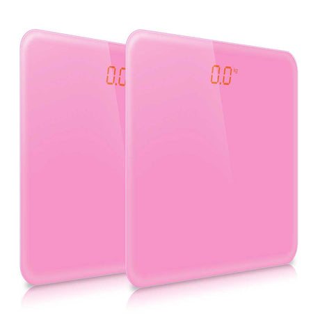 SOGA 2X 180kg Digital Fitness Weight Bathroom Gym Body Glass LCD Electronic Scales Pink - Cafe Supply