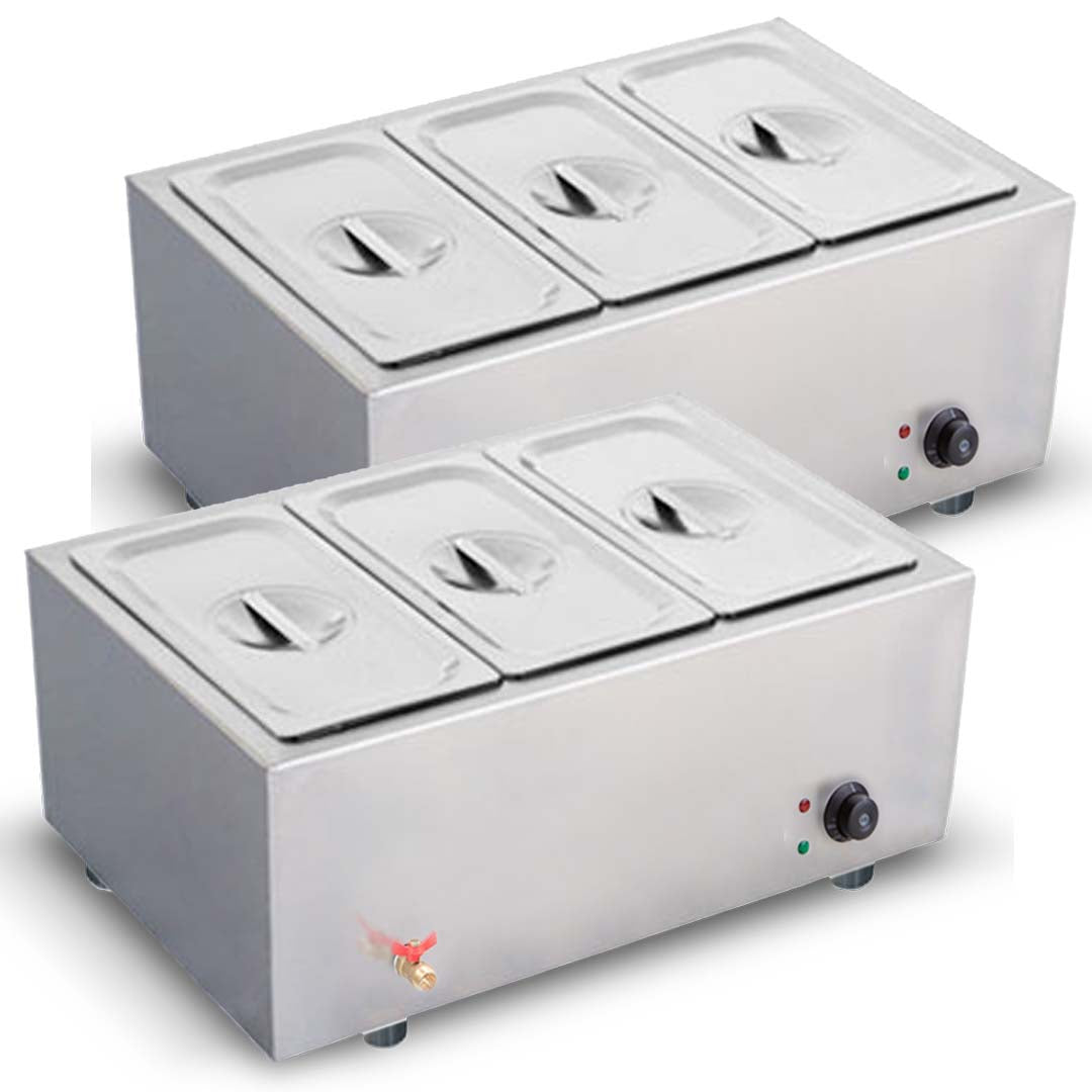 SOGA 2X Stainless Steel 3 X 1/2 GN Pan Electric Bain-Marie Food Warmer with Lid - Cafe Supply