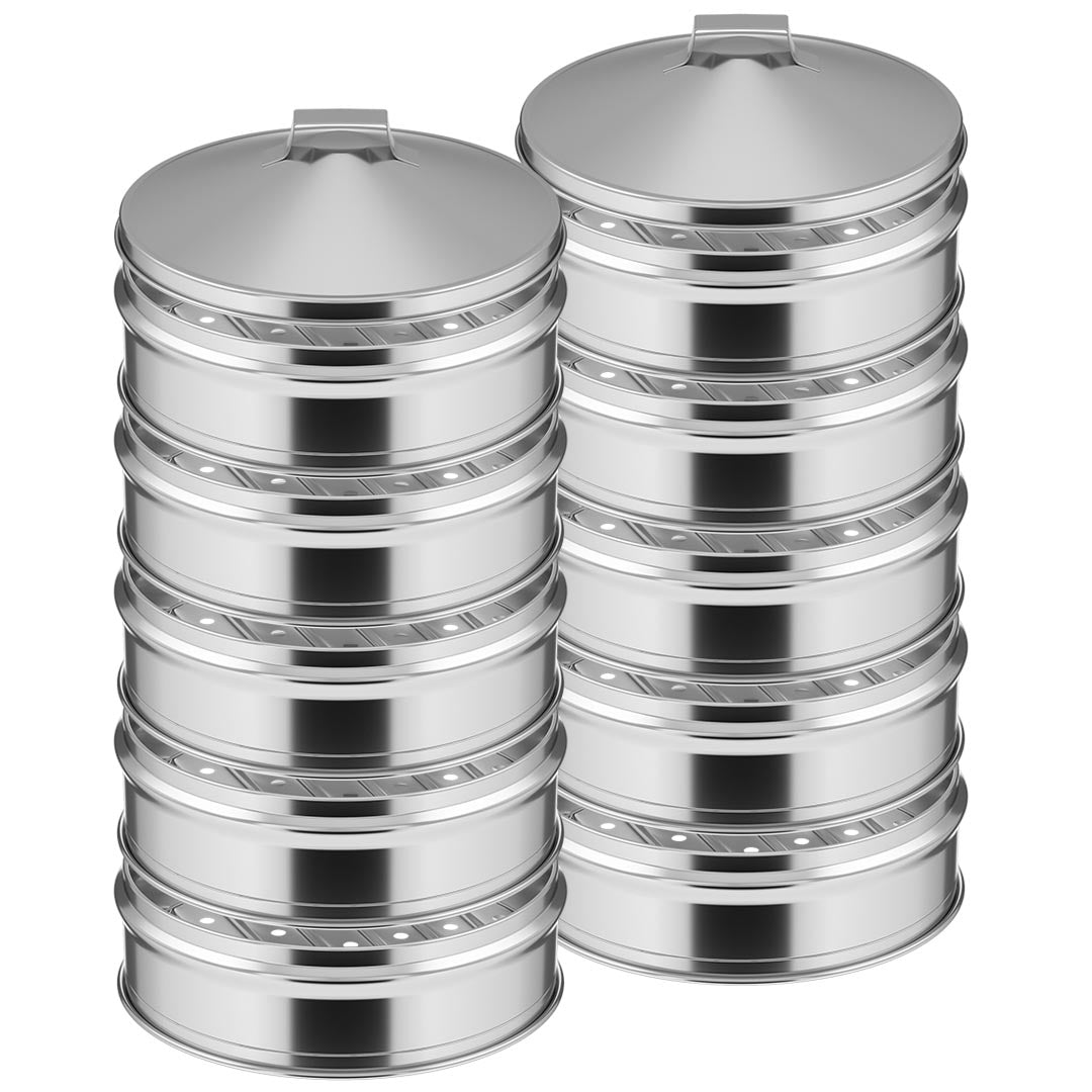 SOGA 2X 5 Tier Stainless Steel Steamers With Lid Work inside of Basket Pot Steamers 25cm - Cafe Supply