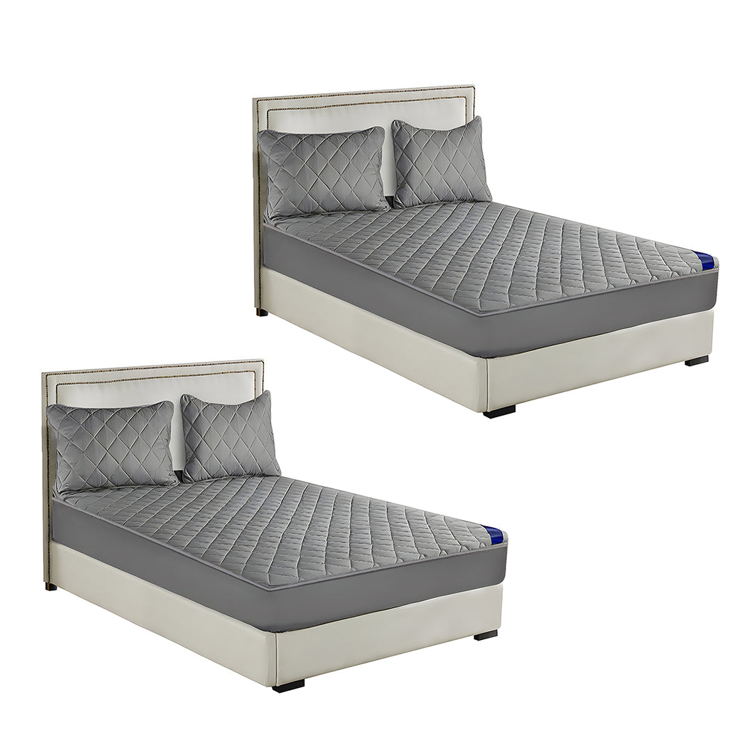 SOGA 2X Grey 183cm Wide Cross-Hatch Mattress Cover Thick Quilted Stretchable Bed Spread Sheet Protector with Pillow Covers - Cafe Supply
