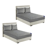 SOGA 2X Grey 183cm Wide Cross-Hatch Mattress Cover Thick Quilted Stretchable Bed Spread Sheet Protector with Pillow Covers - Cafe Supply