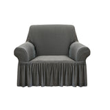 SOGA 1-Seater Grey Sofa Cover with Ruffled Skirt Couch Protector High Stretch Lounge Slipcover Home Decor - Cafe Supply