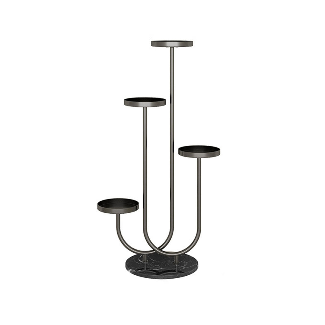 SOGA U Shaped Plant Stand Round Flower Pot Tray Living Room Balcony Display Black Metal Decorative Shelf - Cafe Supply