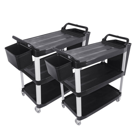 SOGA 2X 3 Tier 83x43x95cm Food Trolley Food Waste Cart w/ 2 Bins Storage Kitchen Small - Cafe Supply