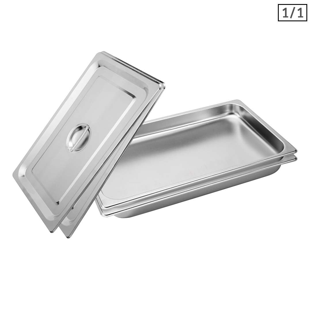 SOGA 2X Gastronorm GN Pan Full Size 1/1 GN Pan 4cm Deep Stainless Steel Tray With Lid - Cafe Supply