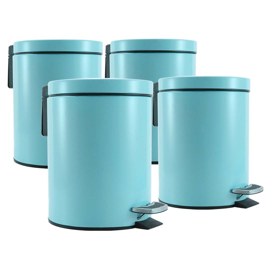 SOGA 4X 7L Foot Pedal Stainless Steel Rubbish Recycling Garbage Waste Trash Bin Round Blue - Cafe Supply