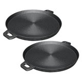 SOGA 2X 35cm Round Ribbed Cast Iron Frying Pan Skillet Steak Sizzle Platter with Handle - Cafe Supply