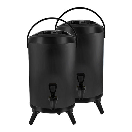 SOGA 2X 8L Stainless Steel Insulated Milk Tea Barrel Hot and Cold Beverage Dispenser Container with Faucet Black - Cafe Supply