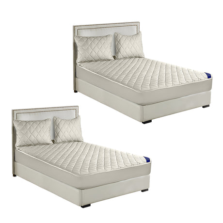 SOGA 2X White 183cm Wide Cross-Hatch Mattress Cover Thick Quilted Stretchable Bed Spread Sheet Protector with Pillow Covers - Cafe Supply