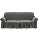 SOGA 4-Seater Grey Sofa Cover with Ruffled Skirt Couch Protector High Stretch Lounge Slipcover Home Decor - Cafe Supply