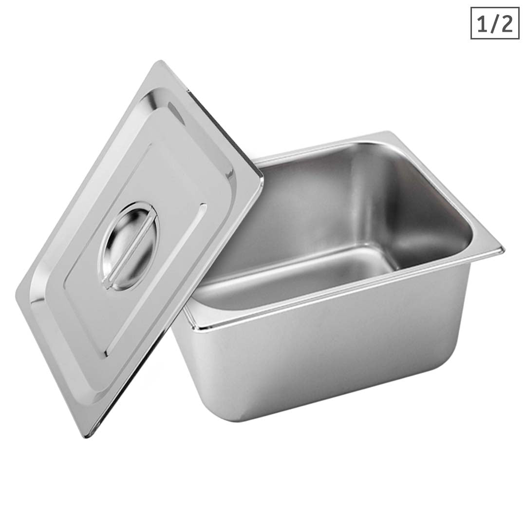 SOGA Gastronorm GN Pan Full Size 1/2 GN Pan 20cm Deep Stainless Steel Tray With Lid - Cafe Supply