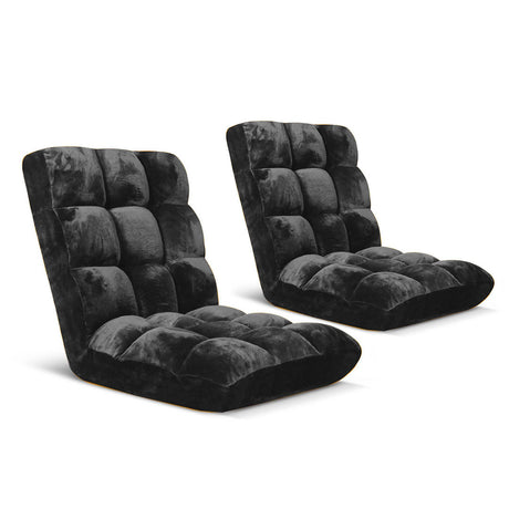 SOGA 2X Floor Recliner Folding Lounge Sofa Futon Couch Folding Chair Cushion Black - Cafe Supply