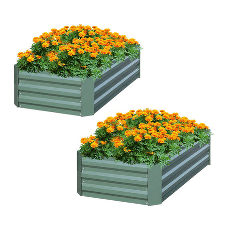 SOGA 2X 120X90cm Rectangle Galvanised Raised Garden Bed Vegetable Herb Flower Outdoor Planter Box - Cafe Supply