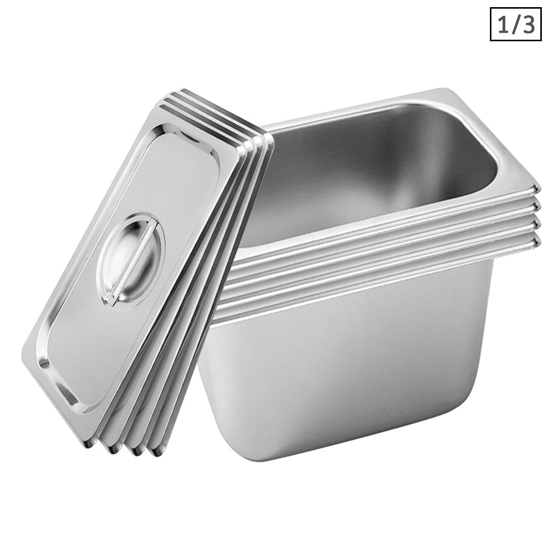 SOGA 4X Gastronorm GN Pan Full Size 1/3 GN Pan 20cm Deep Stainless Steel Tray With Lid - Cafe Supply
