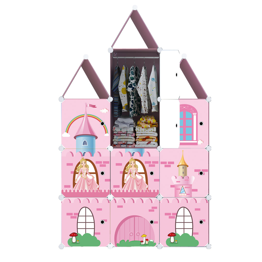 SOGA 10 Cubes DIY Castle Print Portable Wardrobe Divide-Grid Modular Storage Organiser Foldable Closet - Cafe Supply