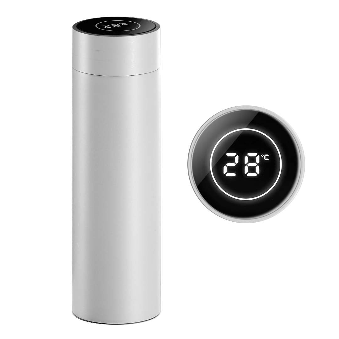 SOGA 500ML Stainless Steel Smart LCD Thermometer Display Bottle Vacuum Flask Thermos White - Cafe Supply
